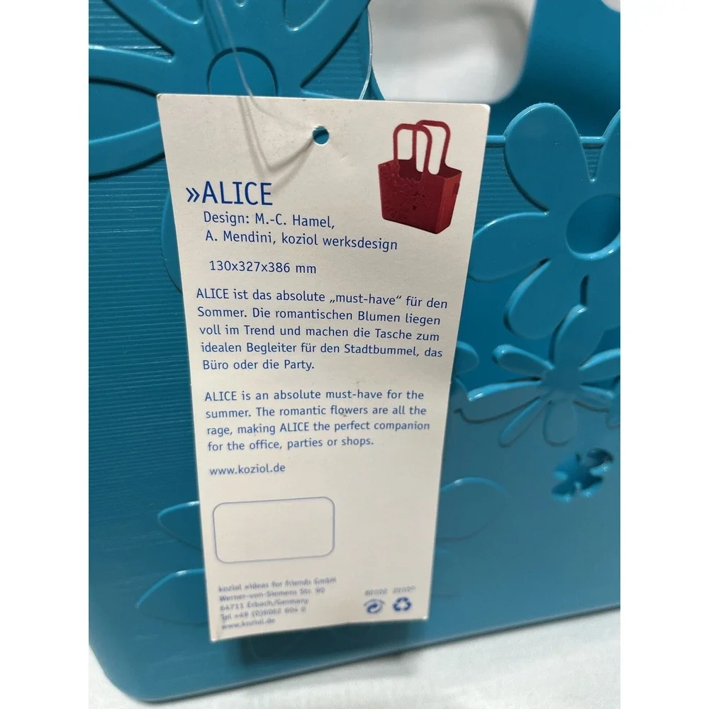 Koziol Alice Floral Bag Blue Plastics Shopper New Germany Shipped From USA
